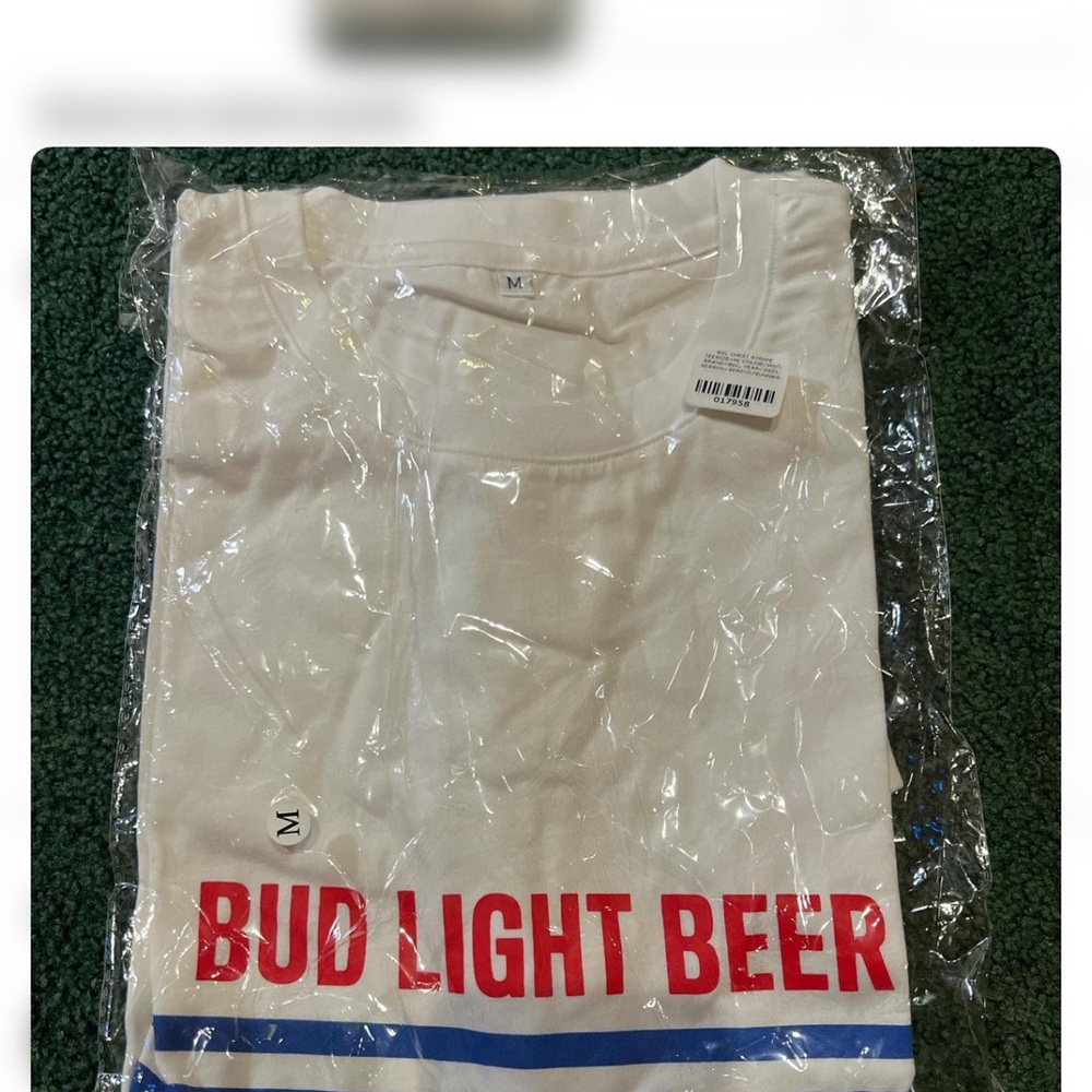 Budweiser Bud Light Beer White T-Shirt with Red and Blue Print